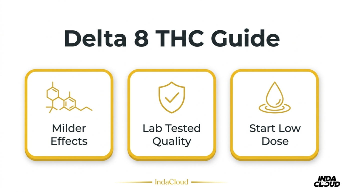 Delta 8: Your Questions Answered - Effects, What To Know Before Trying, And Responsible Use 41 Delta 8 Thc Guide Infographic Showing Milder Effects Lab Tested Quality And Why Beginners Should Always Start With A Low Dose For Safe Use