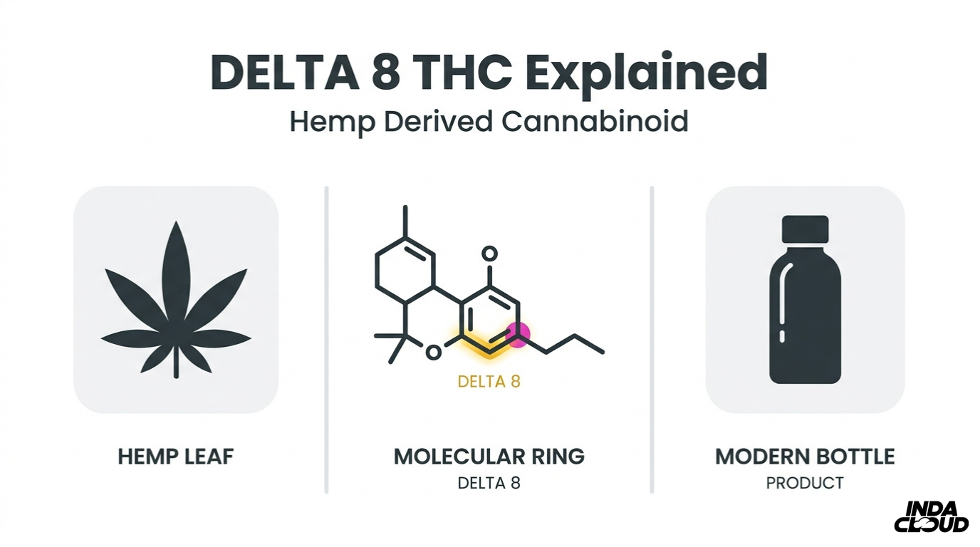 Delta 8 Thc: Psychoactive Effects, Legality, And The Difference Between Delta 8 And Hemp 24 Delta 8 Thc Explained Infographic Showing Hemp Derived Cannabinoid Structure Molecular Ring And Product Bottle With Overview Of Delta 8 Composition